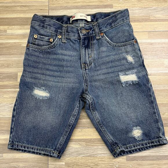 Levi’s 511 Slim Fit Kids Size 8 Distressed Denim Shorts Dark Adjustable - JL498 - Picture 1 of 9